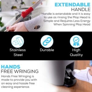 spin mop cleaning system with 3 microfiber mop heads red/black