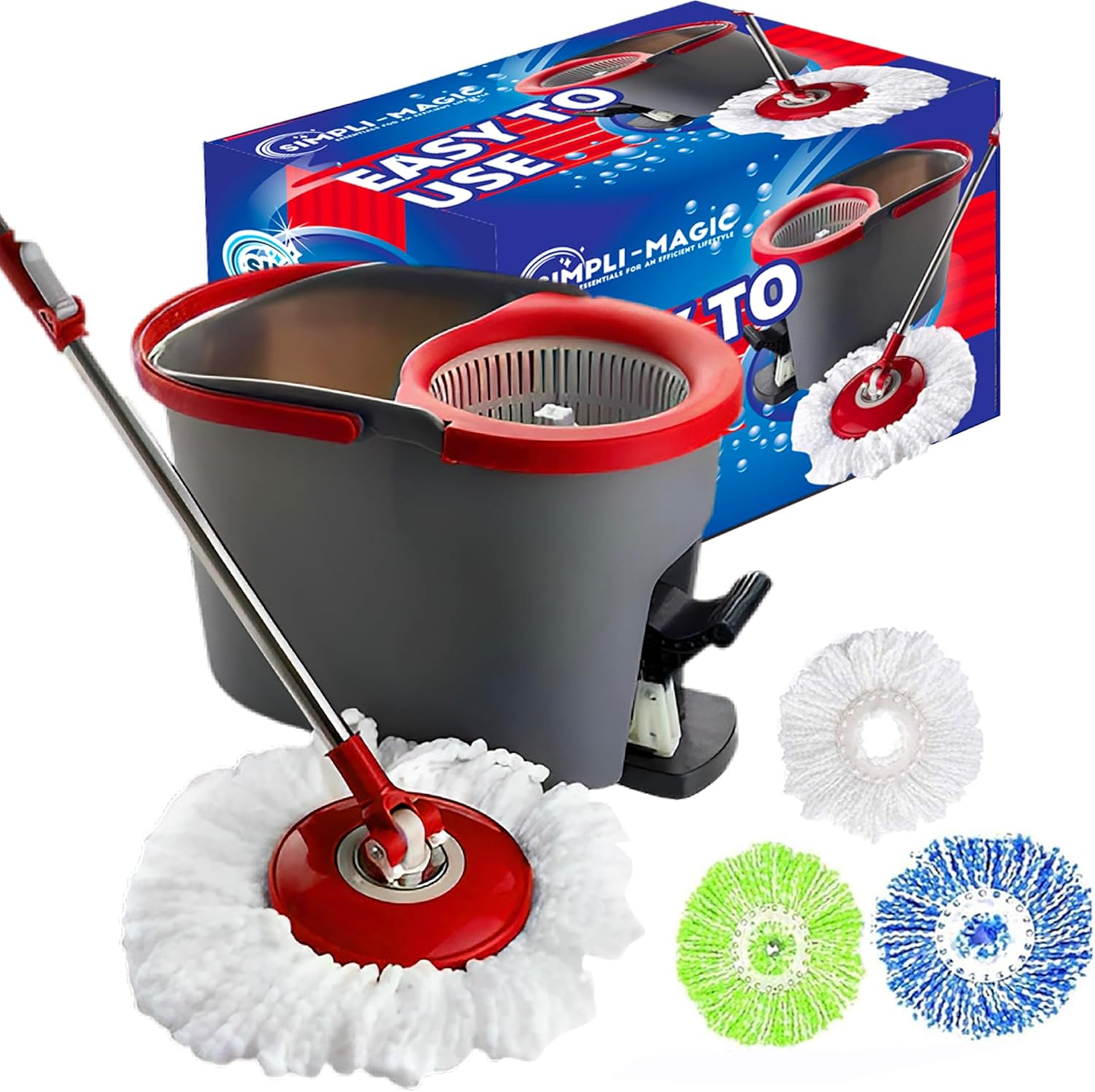 spin mop cleaning system with 3 microfiber mop heads red/black spin mop cleaning system with 3 microfiber mop heads red/black